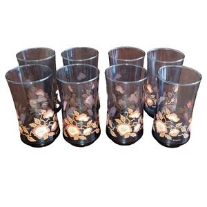 Vintage Libbey "Franco" Poppy Pattern‎ Blue Smokey Glass Set of 8